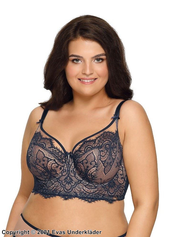 Luxurious full cup bra, mesh, floral lace, B to I-cup